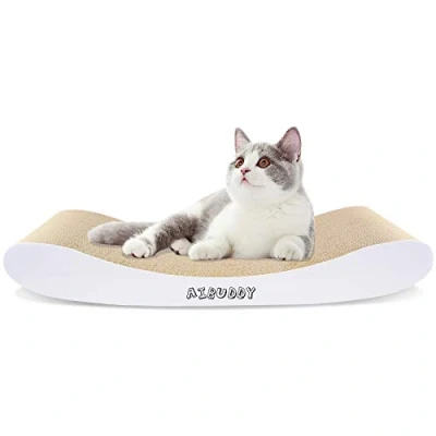 Abbildung von Aibuddy Katzenkratzer, Kurvenkratzmatte, wendbar, aus Karton, Lounge Bett mit Bio Katzenminze [ 44 x 25 7 cm, hochwertiger Karton &amp; Konstruktion]