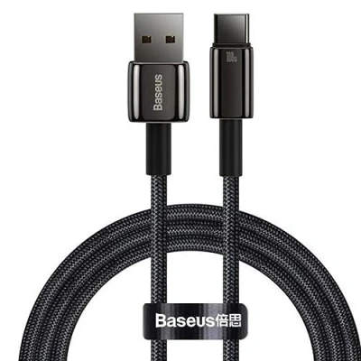 Abbildung von Baseus Tungsten Gold Kabel USB A C 480Mb/s 100W 1m schwarz