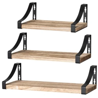 Abbildung von Pipishell Wandregal, Schweberegal aus Massivholz mit origalen Holzmasserung, 3 Regale für Wände jeweils verschiedener Breite 42/36/29cm Küche/Badezimmer/Schlafzimmer/Wohnzimmer usw. Grau