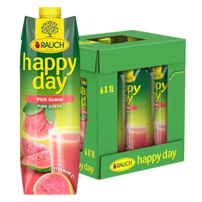 Abbildung von Rauch Happy Day Pink Guave exotisch und erfrischend tropisch fruchtiger Geschmack egal ob pur oder als Cocktail 6x 1l Tetra Prisma