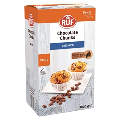 Abbildung von RUF Chocolate Chunks Vollmilch, backfeste Milchschokoladen Tropfen, XXL Schoko Stücke zum Backen, ideal für Muffins, Brownies und Cookies, glutenfrei, Großverbraucher, 1x1000g