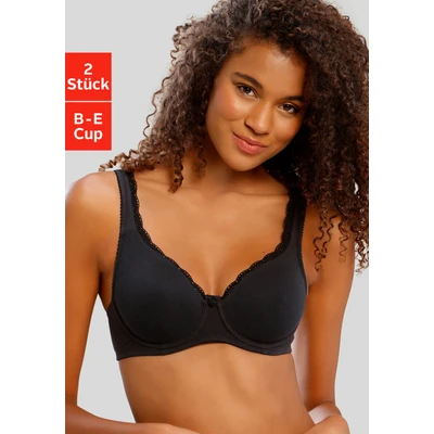 Abbildung von Lascana 2 PACK Tshirt BH, Damen, Größe: 100D, Schwarz weiß