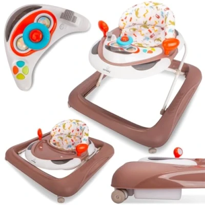 Abbildung von Kinderfahrzeug Lernrad Lauflernhilfe Spielcenter Gehfrei Gehhilfe Baby Walker Babyschaukel (Braun)