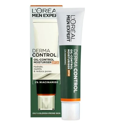 Abbildung von L&#039;Oréal Paris Men Expert Feuchtigkeitsspendende Gesichtscreme, für Akne neigende Haut, gleichmäßigere und fettigere Haut in 7 Tagen, mit LSF 30 2% Niacinamid, Derma Control, 40 ml