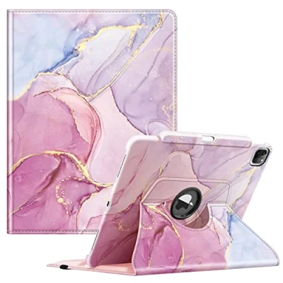 Abbildung von Fintie Hülle für iPad Pro 12.9 Zoll 6.Generation 2022/iPad 2021/2020/2018 mit Stifthalter Schutzhülle Cover 360 Grad drehbarem Ständer und Auto Schlaf/Wach Funktion, Rosa Marmor