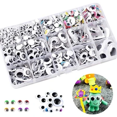 Abbildung von Hoiny Selbstklebend Wackelaugen, 1200 Stück Wiggle Googly Augen Kunststoff Puppe Augen, Kulleraugen für DIY Scrapbooking Handwerk