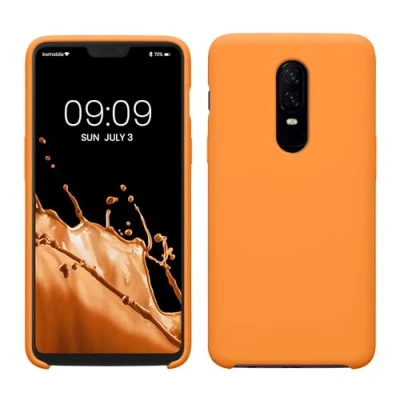 Abbildung von kwmobile Hülle kompatibel mit OnePlus 6 Silikon Handy Case Handyhülle weiche Oberfläche kabelloses Laden Fruity Orange