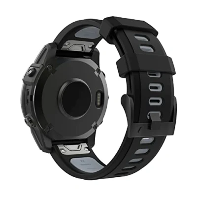 Abbildung von MoKo Armband Kompatibel mit Garmin Fenix 7/7 Pro/6/6 Pro/5/5 Plus/Forerunner 965/955/945/Instinct Solar/Instinct 2, Quick Fit 22mm Weiches Silikon Ersatzarmband Uhrenarmband, Schwarz/Grau