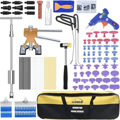 Abbildung von LYCAON Ausbeulwerkzeug Dent Puller Kit, Paintless Car Repair Tool, Hail Removal, T Hook Rods Anleitung &amp; Video (107PCS)