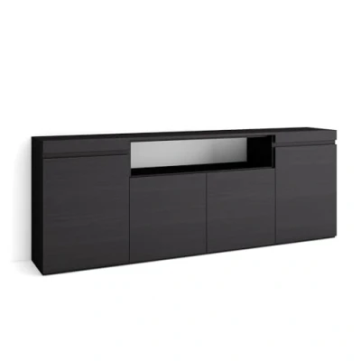Abbildung von Skraut Home Sideboard, Highboard Kommode, Komodenschrank 200x75x35cm 4 Türen Wohnzimmer, Küche Moderner Stil Schwarz