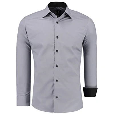 Abbildung von J&#039;S FASHION Herren Hemd Slim Fit Langarm Freizeithemd Pflegeleicht Bügelleicht Grau XL
