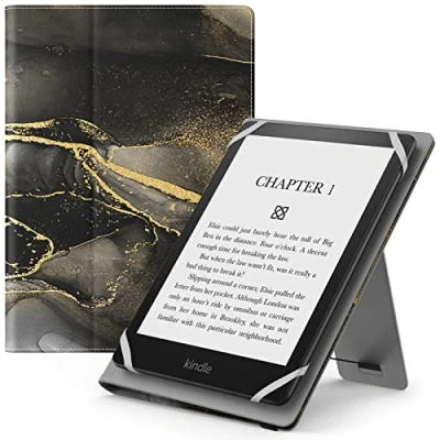 Abbildung von MoKo Universal Hülle für 6 6,8 7 Zoll Schutzhülle mit Handschlaufe &amp; Verstellbarem Ständer Fire Tablet/Kindle/Kobo/Voyaga/Lenovo/Sony Kindle eBooks E Reader Tablet, Schwarz Goldmarmor