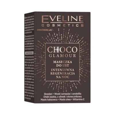 Abbildung von Eveline Cosmetics Choco Glamour Intensiv Regenerierende Lippen Maske, Lip Mask für Nacht, Lippenpflege Befeuchtung der Lippen, Produkte, Care 12ml