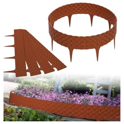 Abbildung von GARDENIX Rattan Rasenkante Kunststoff Beetumrandung Rattanoptik, 3.2m Gartenpalisade Holz, Beeteinfassung Terracotta, 4 Module, UV beständig Beetzaun, Vielseitig Einsetzbar