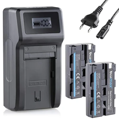 Abbildung von Blumax 2X Akku NP F550 / F750 3500mAh LG Zellen + Turbo Ladegerät kompatibel mit Sony F570 F530 für Blitzgeräte Videoleuchten Fieldmonitore