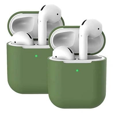 Abbildung von 2X Schutzhülle für AirPods Schutzhüllen, Molylove Silikonhülle Stoßfest [Front LED sichtbar] [Unterstützung kabelloses Laden] (AirPods 2, Senfgrün)
