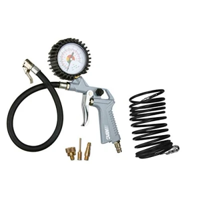 Abbildung von ABAC 5 teiliges Druckluftfüller Set für Kompressor G 811TI, enthält Reifenfüller mit Manometer, Druckluftpistole, m Spiralschlauch, 3 Ventiladapter, max. Druck 8 Bar
