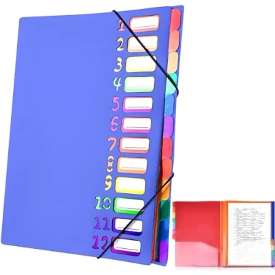 Abbildung von Delamiya Dokumentenmappe A4, Tragbar Fächermappe mit 12 Fächern, PP Kunststoff Ordnungsmappe Pultordner Gummizug, Wasserdicht, für Schule Bürobedarf