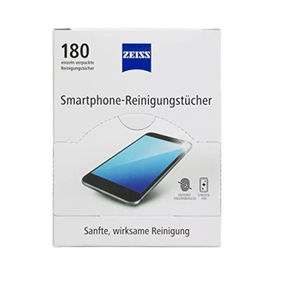 Abbildung von ZEISS Smartphone Reinigungstücher alkoholfrei 180 Stück zur sicheren &amp; effektiven Reinigung optischer Flächen jedes Tuch einzeln verpackt ideal für unterwegs oder auf Reisen