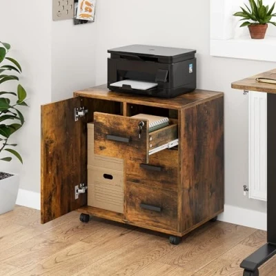 Abbildung von YITAHOME Bürocontainer Schubladenschrank Rollschrank Rollwagen, Rollcontainer mit 3 Schubladen, Mobiler Aktenschrank Rädern, Schubladenkommode für Zuhause Büro, 60x40x57 cm (Vintagebraun)