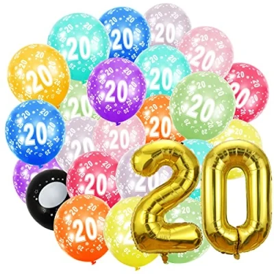 Abbildung von Geburtstag zahlen luftballon 20 jahre und 20Pcs 30cm Luftballons Gold Folienballon in 40&quot; 101cm Geburtstagsdeko Ballon Zahl Deko zum fliegt mit Helium für Männer Frauen 20.