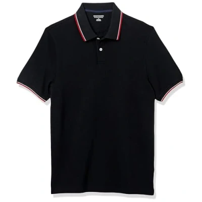 Abbildung von Amazon Essentials Herren Piqué Poloshirt aus Baumwolle, Schmale Passform, Schwarz Thin Stripe, XS