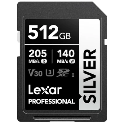 Abbildung von Lexar Silver SD Karte 512GB, UHS I SDXC Card 205 MB/s Read Speed, 140 Write V30, U3, C10, 4K UHD Video, Memory with Lifetime Data Recovery
