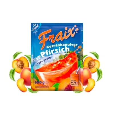 Abbildung von FRAIX Getränkepulver Pfirsich 75er Pack (75 x 100g) Vorteilspack, Fruitt Instant Pulver mit Peach Geschmack, Fruchtpulver perfekt für Unterwegs, Geburtstagsparty