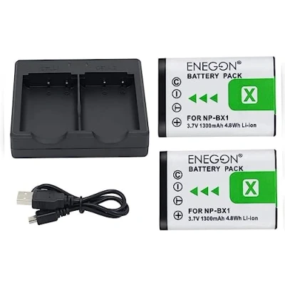 Abbildung von NP BX1 ENEGON Ersatzbatterie (2er Pack) und Rapid Dual Charger für Sony BX1, BX1/M8 Cyber shot DSC RX100, RX100 II, RX100M HDR CX405