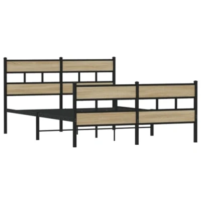 Abbildung von vidaXL Metallbett, Bett ohne Matratze, Bettgestell mit Lattenrost Kopfteil Fußteil, Doppelbett für Schlafzimmer, Sonoma Eiche 140x200cm