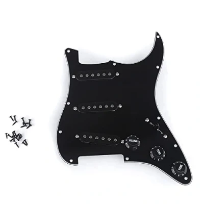 Abbildung von Musiclily Basic SSS Vorverdrahtetes Schlagbrett ST Loaded Prewired Pickguard mit Keramik Single Coil Tonabnehmer Set für Strat Style E Gitarre, 3 lagig Schwarz