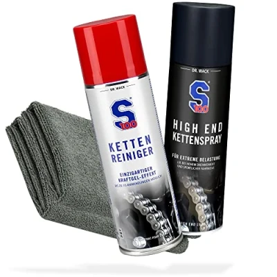 Abbildung von Motorrad Kette Reinigung &amp; Pflege Bundle Dr. Wack S100 KettenreinigerI Kettenreiniger für O/X/Z Ring + High End Kettenspray 300 ml I Kettenöl+ 2x detailmate Mikrofasertuch