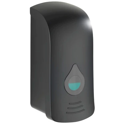 Abbildung von WENKO Desinfektionsmittel und Seifenspender Ranera L Schwarz, hygienischer Wand Spender für Desinfektionsmittel, Flüssigseife etc, Befestigen ohne Bohren, Füllmenge: 740 ml, 10,5 x 24,5 cm
