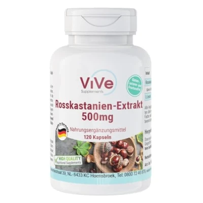 Abbildung von Rosskastanien Extrakt 500mg 120 Kapseln standardisierter mit 20% Aescin hochdosiert und vegan Qualität aus Deutschland von ViVe Supplements