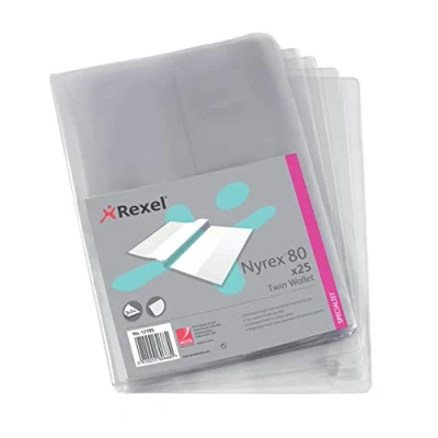 Abbildung von Rexel Nyrex 80 Doppelhüllen mit 2 Innentaschen hochkant A4 25 Stück transparent
