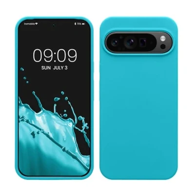 Abbildung von kwmobile Hülle kompatibel mit Google Pixel 9 Pro XL Silikon Handy Case Handyhülle weiche Oberfläche kabelloses Laden Cool Glacier