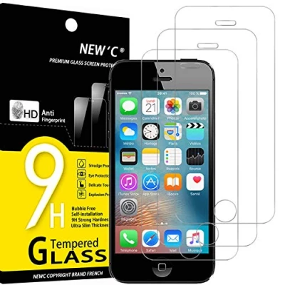 Abbildung von NEW&#039;C 3 Stück, Panzer Schutz Glas für iPhone 5, 5S, 5C, Frei von Kratzern, 9H Härte, HD Displayschutzfolie, 0.33mm Ultra klar, Ultrabeständig