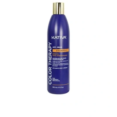 Abbildung von KATIVA Color Therapy Anti Brass Shampoo, Blau, Anfänger Effekt, 355 ml, Karité, Kokosnuss und Zitrus, ohne Salz, Sulfate Parabene, hellbraun oder dunkelblond