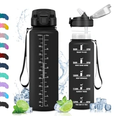 Abbildung von Vikaster Sport Trinkflasche, Trinkflasche mit Strohhalm 1000ml, Wasserflasche Leak Proof, BPA Free, Sportflasche für Camping, Yoga, Schule, Gym, Outdoors