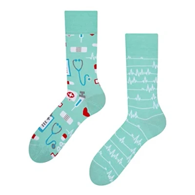 Abbildung von Dedoles Socken Unisex Damen Herren &amp; Kinder Baumwolle viele lustige Designs 1 Paar Geschenk links rechts verschieden, Farbe Blau, Motiv Medizin, Gr. 39 42
