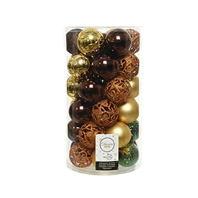 Abbildung von Decoris season decorations Weihnachtsbaumkugel, Weihnachtskugeln Kunststoff Ornamente 6cm grün / braun, 37er Set