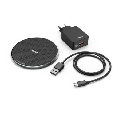 Abbildung von Hama Wireless Charger Set für Smartphone mit Ladepad, kabellos, schwarz Ladegerät (Schnellladegerät 10 W, Qi Technologie, hochwertiges Design)