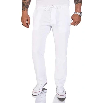 Abbildung von Rock Creek Herren Leinen Optik Hose Stoffhose Sommerhose Regular Fit Chino Hosen Männer Gummizug Herrenhosen Lang Strandhose RC 2152 Weiß W34 L30