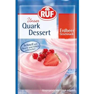 Abbildung von RUF Quark Dessert Erdbeer, Milchshake Pulver Erdbeere, super cremige Quarkspeise mit fruchtigem Erdbeer Geschmack, fertig in 3 Minuten
