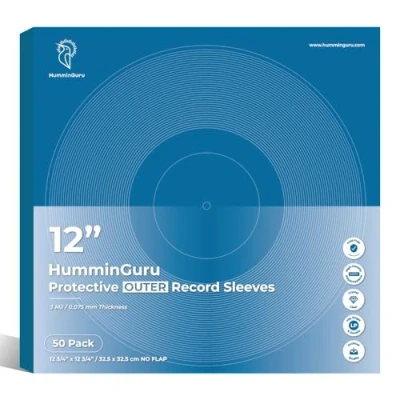 Abbildung von HumminGuru Schützende Vinyl Platten Außenhülle 12 Zoll, Säurefrei &amp; Kristallklar, Hochdichte Polypropylen für Single Doppel LP Albencove