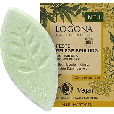 Abbildung von LOGONA Naturkosmetik Feste Spülung für mehr Glanz und natürlich gesundes Haar, Conditioner Bar mit veganer Formel aus Bio Hanf Holunder, 1 x 60 g