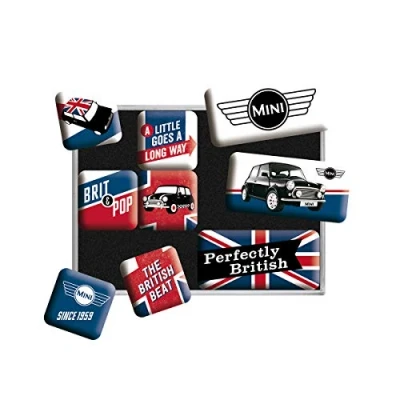 Abbildung von Nostalgic Art Retro Kühlschrank Magnete, 9 Stück, Mini Union Jack Geschenk Idee für Cooper Fans, Magnetset Magnettafel, Vintage Design