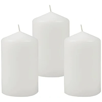 Abbildung von HS Candle Wachskerzen (3er Pack) Weiß Stumpenkerzen Ø6cm x 10cm Kerze in vielen Farben, Lange Brenndauer Hergestellt EU Kerzen Blockkerzen