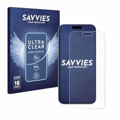 Abbildung von Savvies 18 Stück Schutzfolie für Apple iPhone 16 Pro Displayschutz Folie Ultra Transparent