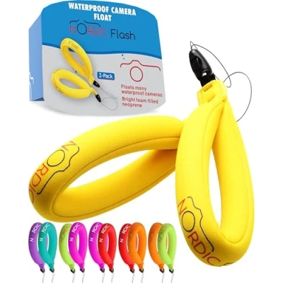 Abbildung von nordic flash Schwimmende Handschlaufe (2 Stück), Wasserdichtes Floating Strap, Handgelenkschlaufe Kompatibel mit Kamera, Handy, Schlüssel Gelb
